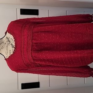 NWOT Red Detailed Peasant Blouse